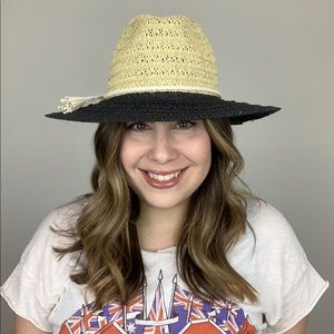 Night Train Straw Hat Tan Black Boho Wide Brim